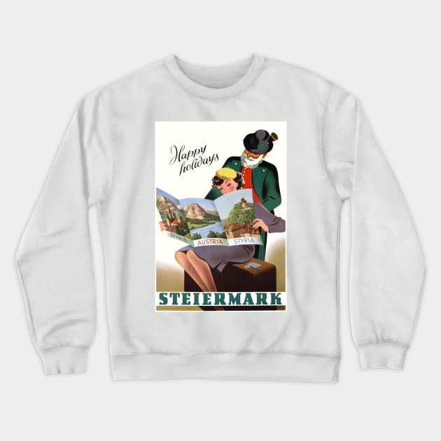 Vintage Travel Poster Austria Happy Holidays Steriermark Crewneck Sweatshirt by vintagetreasure